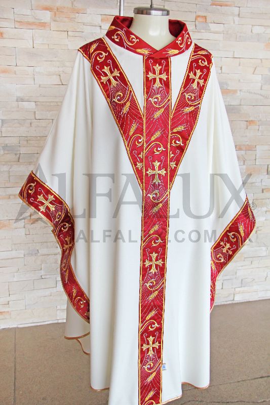 11 CATEDRAL TRINITY "Y" en Blanco con RojoBurdeos y Cuello Bordado